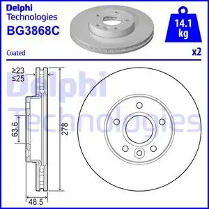 Тормозной диск DELPHI BG3868C вентилируемый , передняя ось