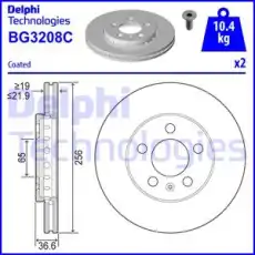 Тормозной диск DELPHI BG3208C вентилируемый передняя ось