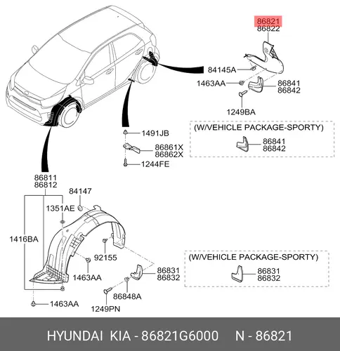 Подкрылок KIA 86821G6000