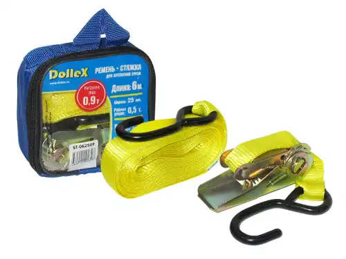 Стяжной ремень DOLLEX ST-062509 0.9 т, стальные крюки , 6 м