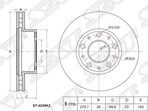 Тормозной диск SAT ST-4249K2
