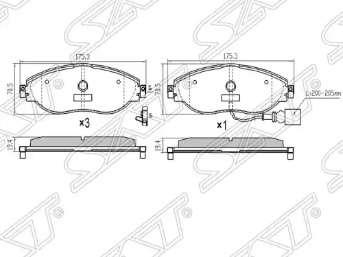 Тормозные колодки дисковые SAT ST-8V0698151C