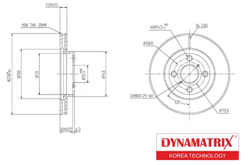 Тормозной диск DYNAMAX DBD1587 вентилируемый , передняя ось
