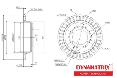Тормозной диск DYNAMAX DBD1743 вентилируемый , задняя ось