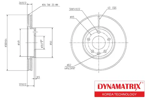 Тормозной диск DYNAMAX DBD1870 вентилируемый , передняя ось