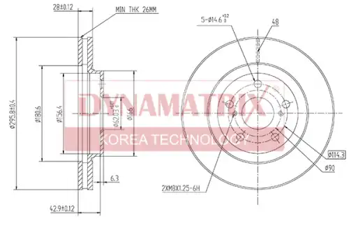 Тормозной диск DYNAMAX DBD1446 вентилируемый , передняя ось