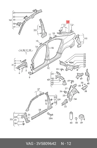 УПЛОТНЯЮЩИЙ КАНАЛ ПРАВЫЙ 3V5809642 VAG