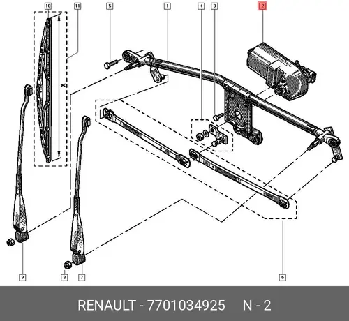 Мотор для стеклоочистителя 7701034925 RENAULT