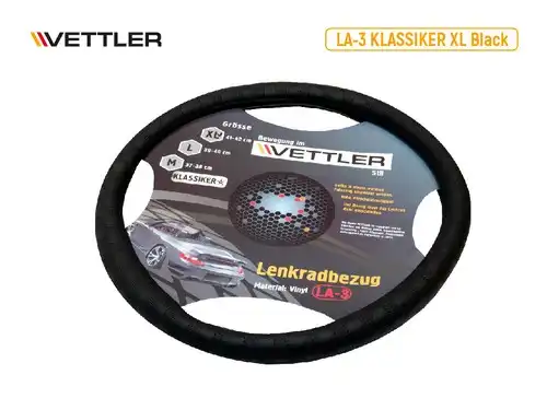 ОПЛЕТКА НА РУЛЬ XL 41-42 СМ. (ГАЗЕЛЬ) ВИНИЛ ЧЕРНЫЙ VETTLER KLASSIKER