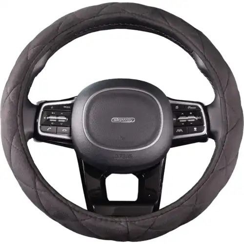 ОПЛЁТКА РУЛЯ SKYWAY ЗАМША СЕРАЯ С ПРОСТРОЧКОЙ ECO (M) S01101049