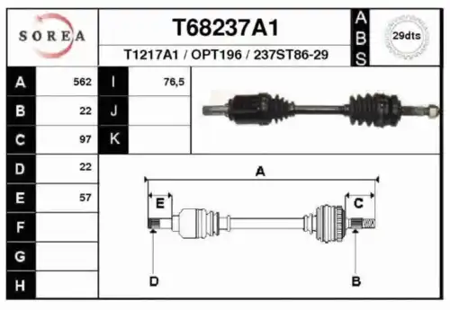 Приводной вал T68237A1 EAI