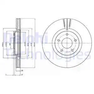 Тормозной диск DELPHI BG4231C вентилируемый , передняя ось