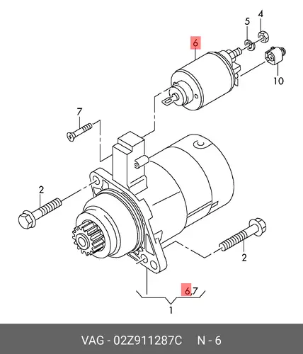 Втягивающее реле стартера 02Z911287C VAG