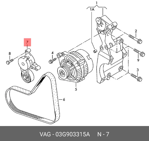 НАТЯЖИТЕЛЬ РЕМНЯ ГЕНЕРАТОРА 03G903315A VAG