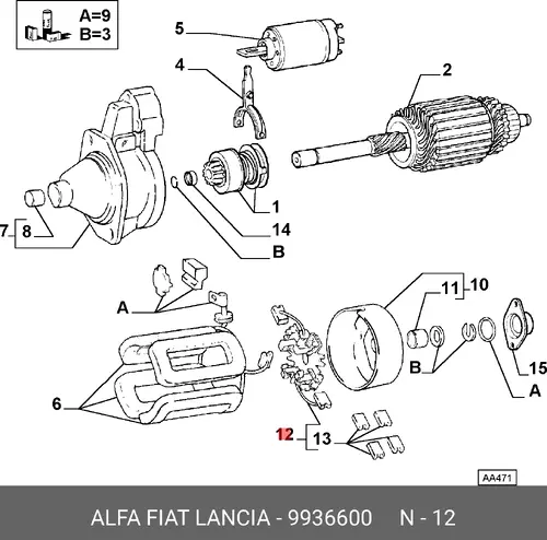Щеткодержатель стартера 9936600 LANCIA