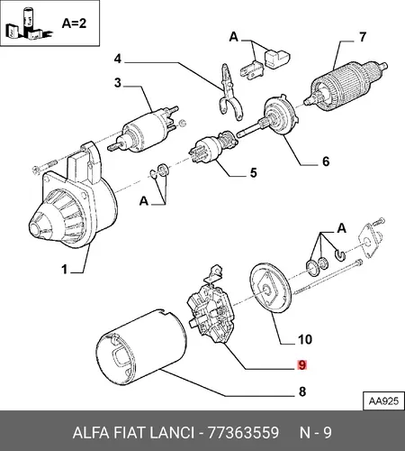 Щёткодержатель стартера 77363559 LANCIA