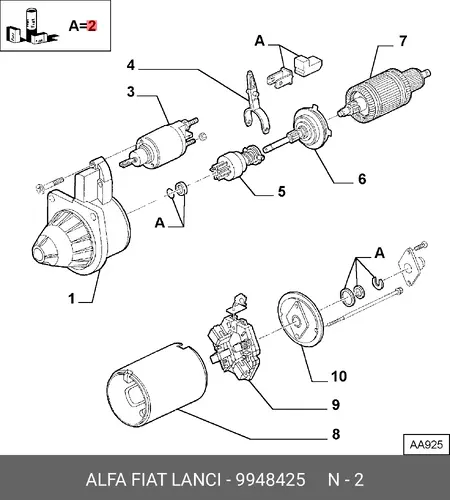 Ремкомплект стартера 9948425 LANCIA