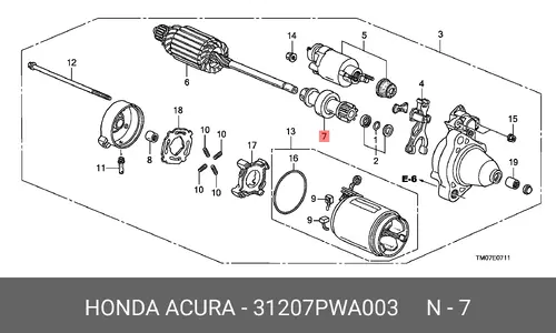 Бендикс стартера 31207PWA003 HONDA
