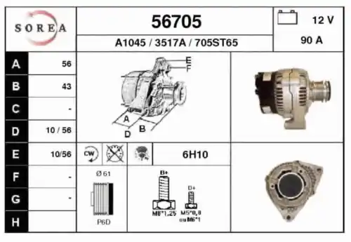 генератор! 90A\ MB Vito 2.3D/TD 96-03 56705 EAI