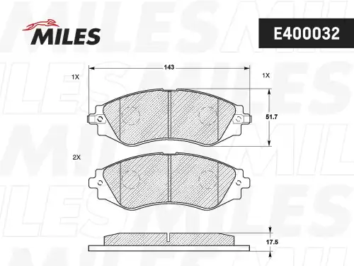 Тормозные колодки дисковые передняя ось MILES E400032