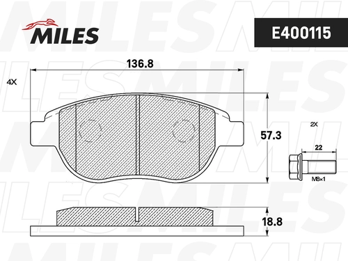 Тормозные колодки дисковые передняя ось MILES E400115