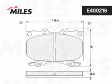 Тормозные колодки дисковые передняя ось MILES E400216