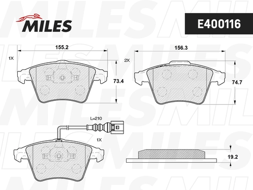 Тормозные колодки дисковые передняя ось MILES E400116