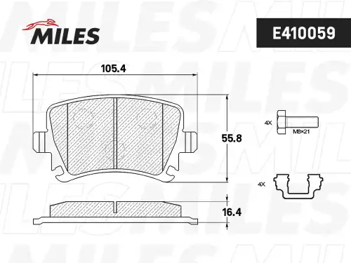 Тормозные колодки дисковые задняя ось MILES E410059