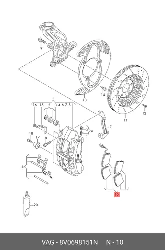 Тормозные колодки дисковые VAG 8V0698151N