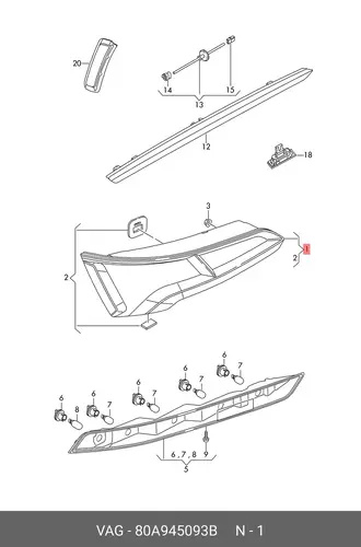 Фонарь задний VAG 80A945093B