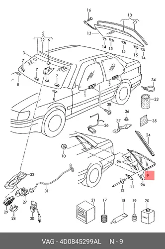 Cтекло боковое 4D0845299AL VAG