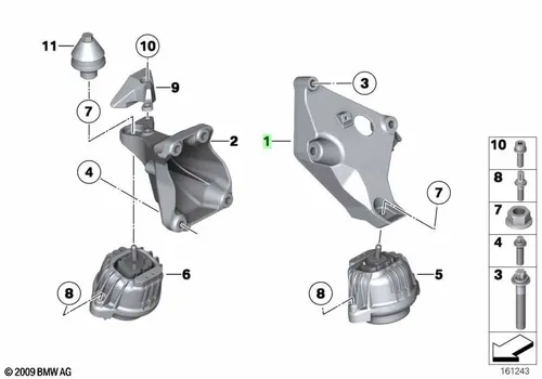 Несущий кронштейн двигателя Л ! \BMW 1' E81, E82, E87 LCI, E88, 3' E90, E91, E92, E93, X1 E84 22 11 6 775 041