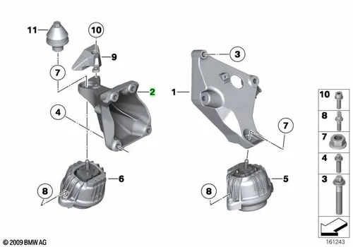 Несущий кронштейн двигателя П ! \BMW 1' E81, E82, E87 LCI, E88, 3' E90, E91, E92, E93, X1 E84 22 11 6 782 038