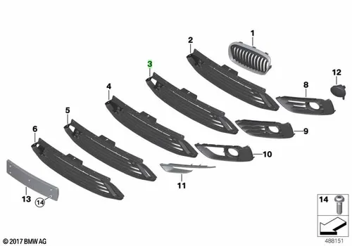 Решетка бампера BMW 51117347109