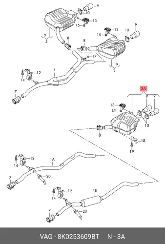 Задний глушитель 8K0253609BT VAG