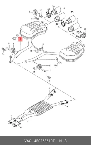 Задний глушитель 4E0253610T VAG