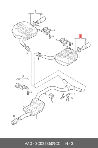 Задний глушитель 3C0253609CC VAG