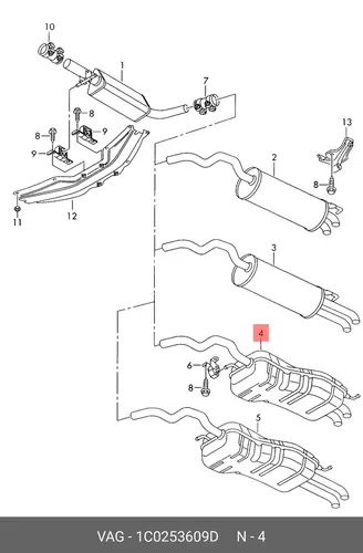 Задний глушитель 1C0253609D VAG