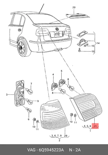 Фонарь задний VAG 6Q5945223A