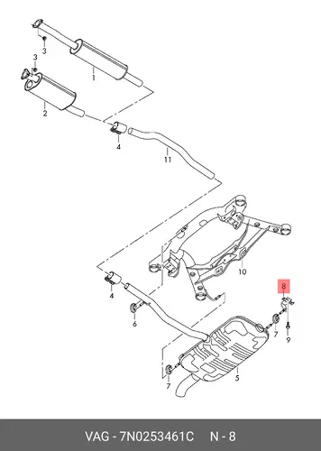 Кронштейн глушителя 7N0253461C VAG