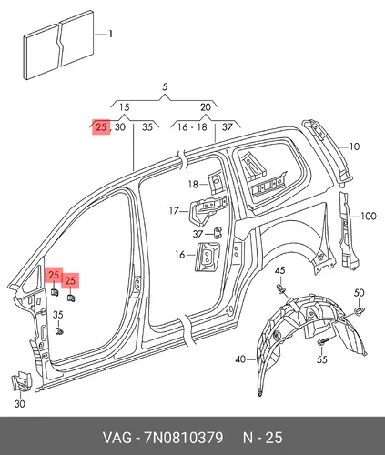 Кронштейн крыла 7N0810379 VAG