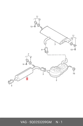 Передний глушитель 5Q0253209GM VAG