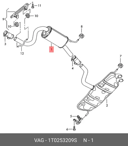 Передний глушитель 1T0253209S VAG