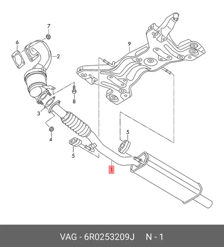 Передний глушитель 6R0253209J VAG