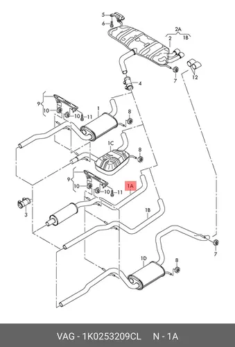 Передний глушитель 1K0253209CL VAG