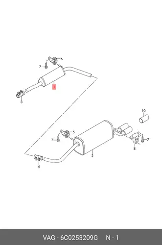 Передний глушитель 6C0253209G VAG