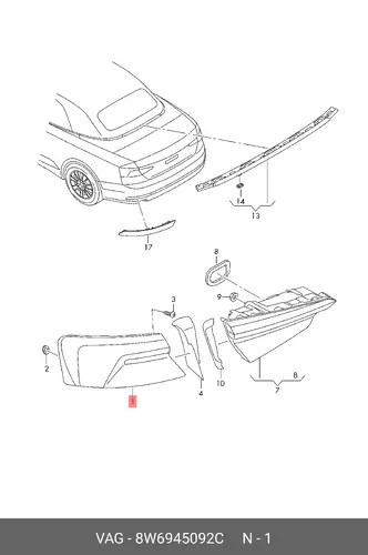 Фонарь задний VAG 8W6945092C