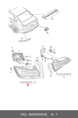 Фонарь задний VAG 8W5945092E