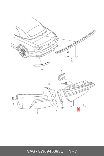 Фонарь задний VAG 8W6945093C