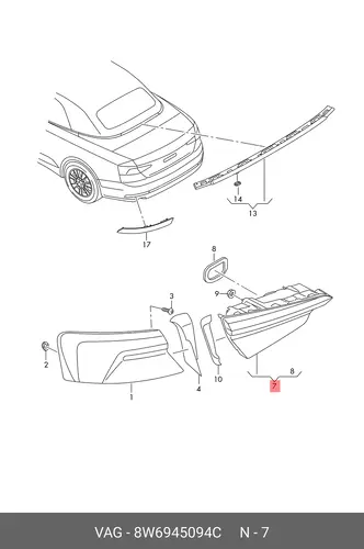 Фонарь задний VAG 8W6945094C
